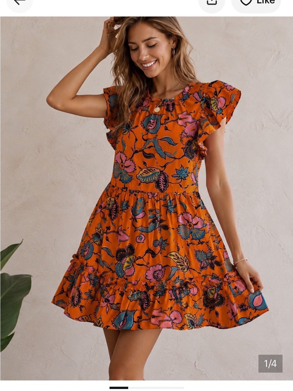 House of Harlow 1960 Orange Floral Ruffle Mini Dress NWT